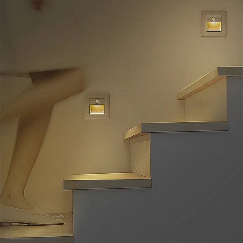 PIR Motion Sensor Led Night Light Recessed Infrared Body Induction Lamp for Steps Ladder Stairs Corridor Bedroom Kitchen Lights