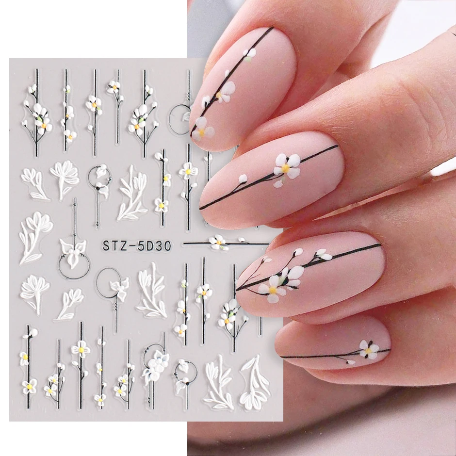 Best of 5D Simple Flowers Nail Embossed Stickers Elegrant Wedding Design Adhesive Sliders Summer Textured Engraved Decoration LYSTZ5D-30 Reviews & Tips