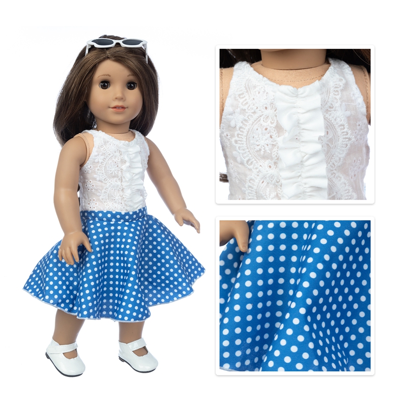 18-Zoll-Mädchenpuppe, blaue Bluse, zum Binden eines Knoten-Blumenkleides, Babypuppenkleidung, Geschenke für Babys – Detail 15