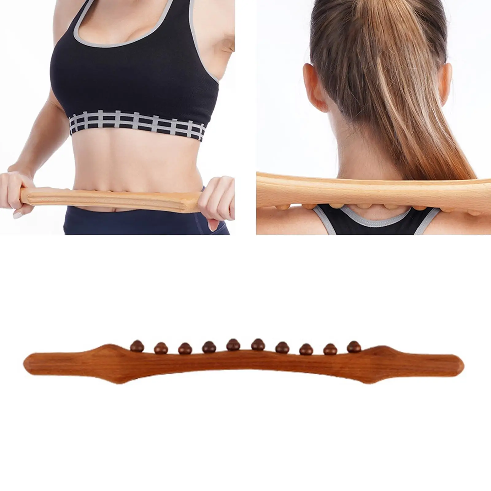 Wooden Guasha Scraping Stick Massage Tools 10 Beads Anti Cellulite Muscle Relaxation Body Meridian Massager Wand for Waist Legs