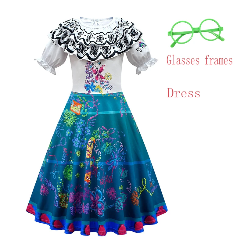 Girls Costume Encanto Princess Dress Mirabel Kids Cosplay Dresses Short Sleeve Cartoon Clothing Children Party Birthday Outfits clothing sets baby