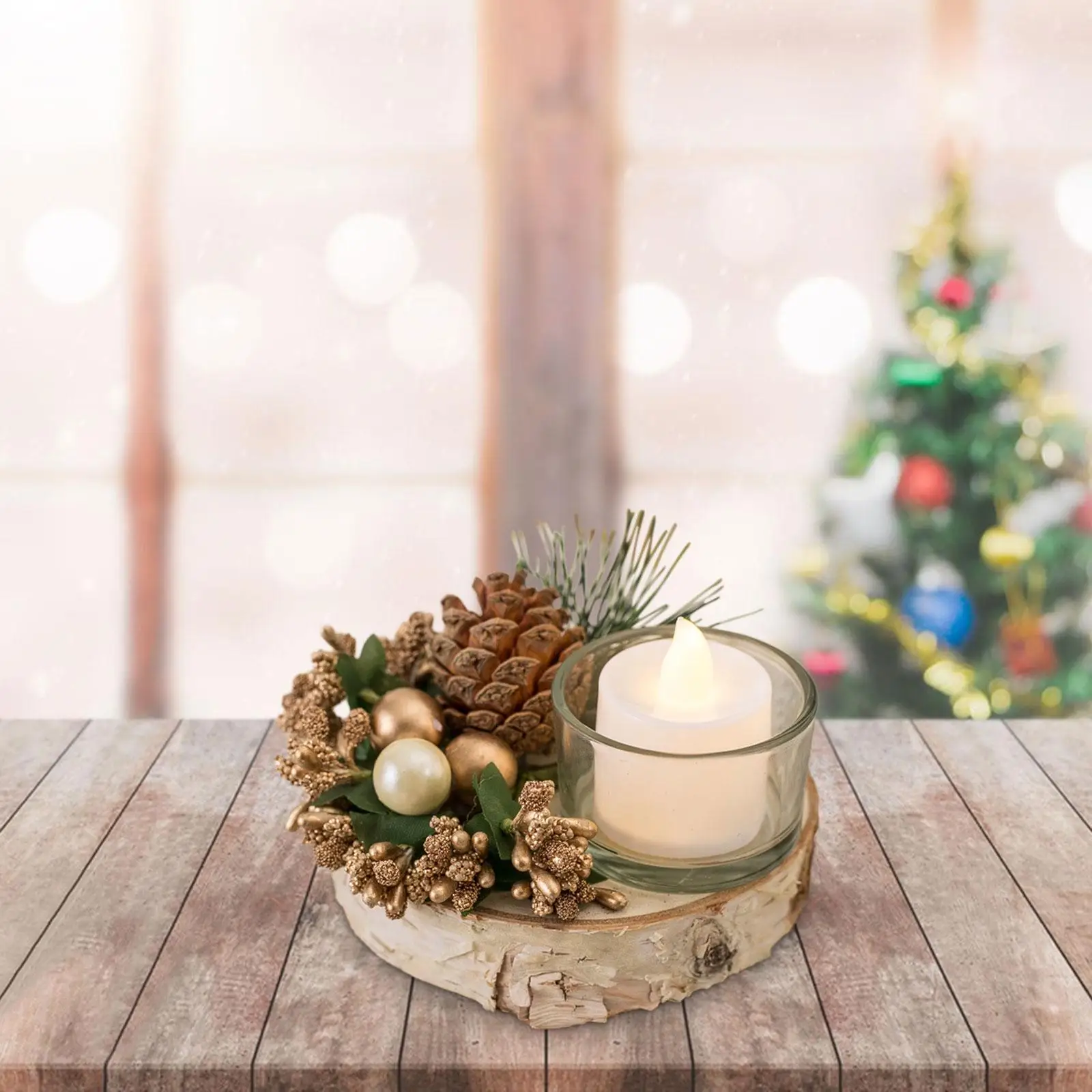 Christmas Candle Holder with Electronic Candle Simple Xmas Candle Holder for Dining Room Dinner Festivals Thanksgiving Fireplace