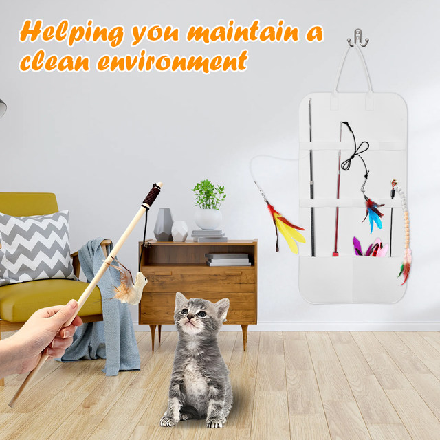 Cat Wand Toy Hanging Organizer Felt Hanging Cat Teaser Wand Holder Storage Bag Cat Toy Hanging Organizer for door wall AliExpress