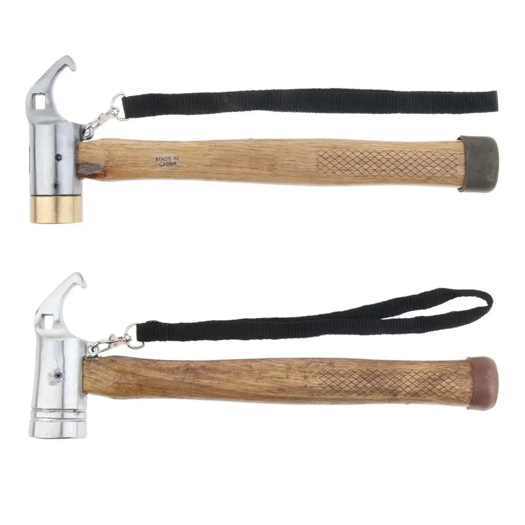 Hiking Camping Tent Mallet Hammer Peg Stake Puller Metal/Copper Head - wooden handle