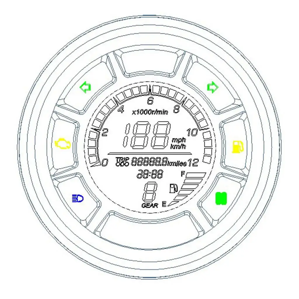 12000RPM 199km/h Motorcycles LCD Digital Speedometer Odometer 1/2/4 Cylinder
