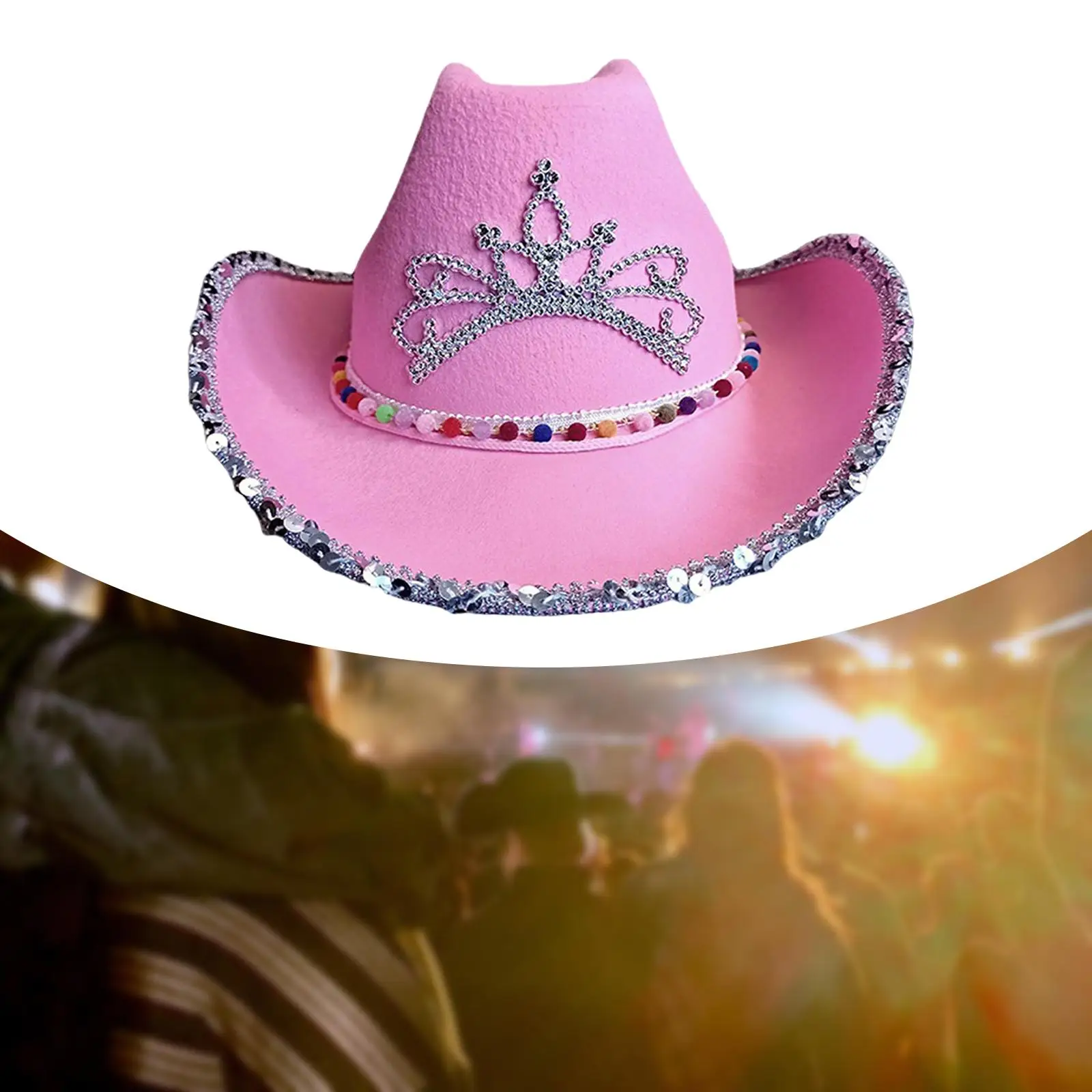 Cowboy Hat with Tiara Adjustable Neck Draw String Cowgirl Hat for Dress up