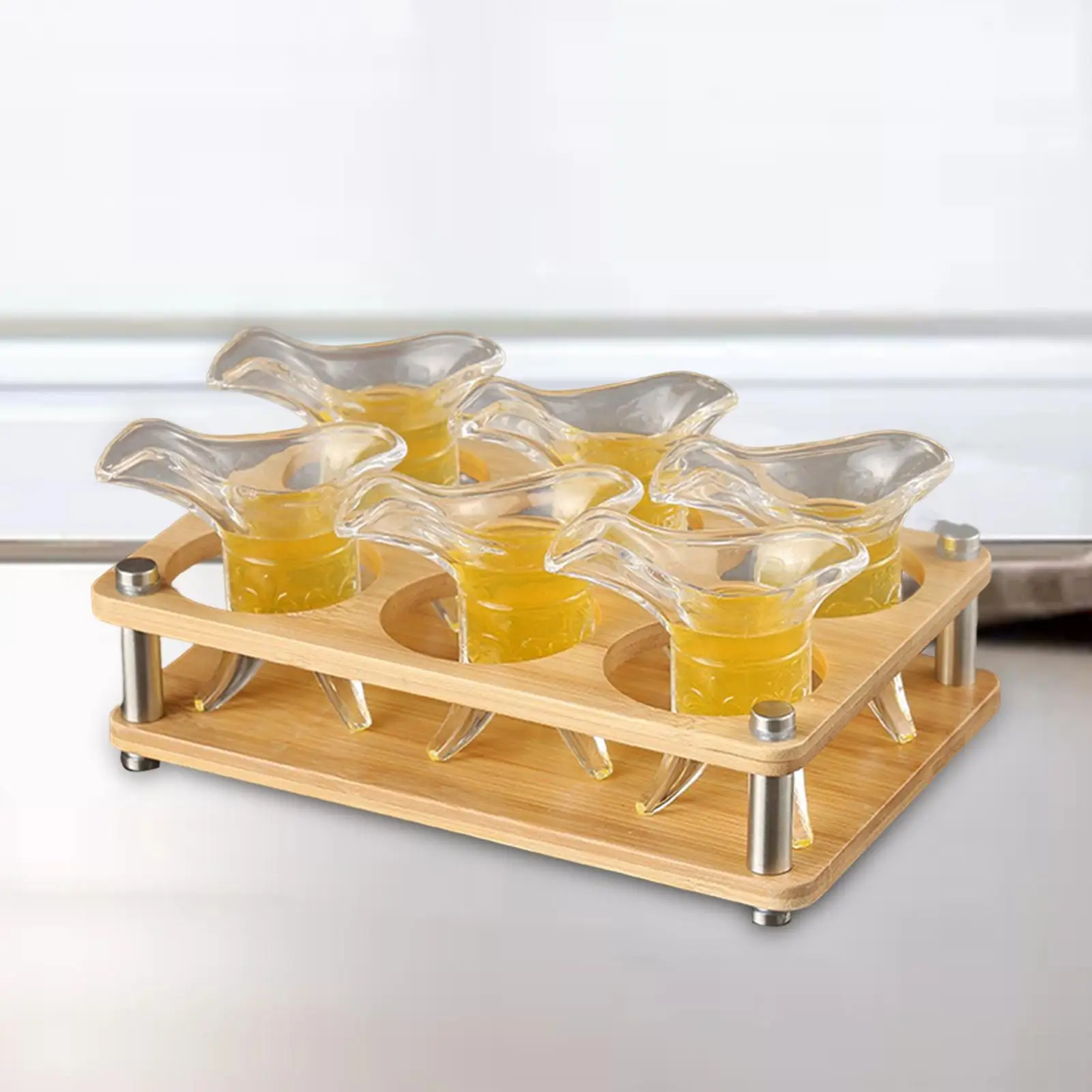 6 Holes Shot Glass Tray Holder Wooden Cup Rack Multifunction Durable Storage Carrier Mug Organizer for Restaurant Home Nightclub
