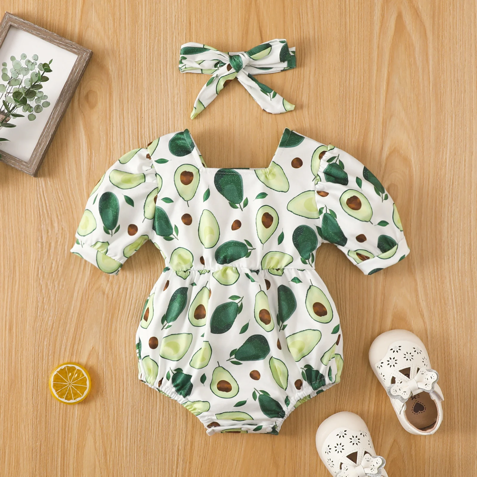 Ma&Baby 0-24M Newborn Infant Baby Girls Romper Short Sleeve Avocado PrintJumpsuit Playsuit Summer Outfits  D01 Baby Jumpsuit Cotton 