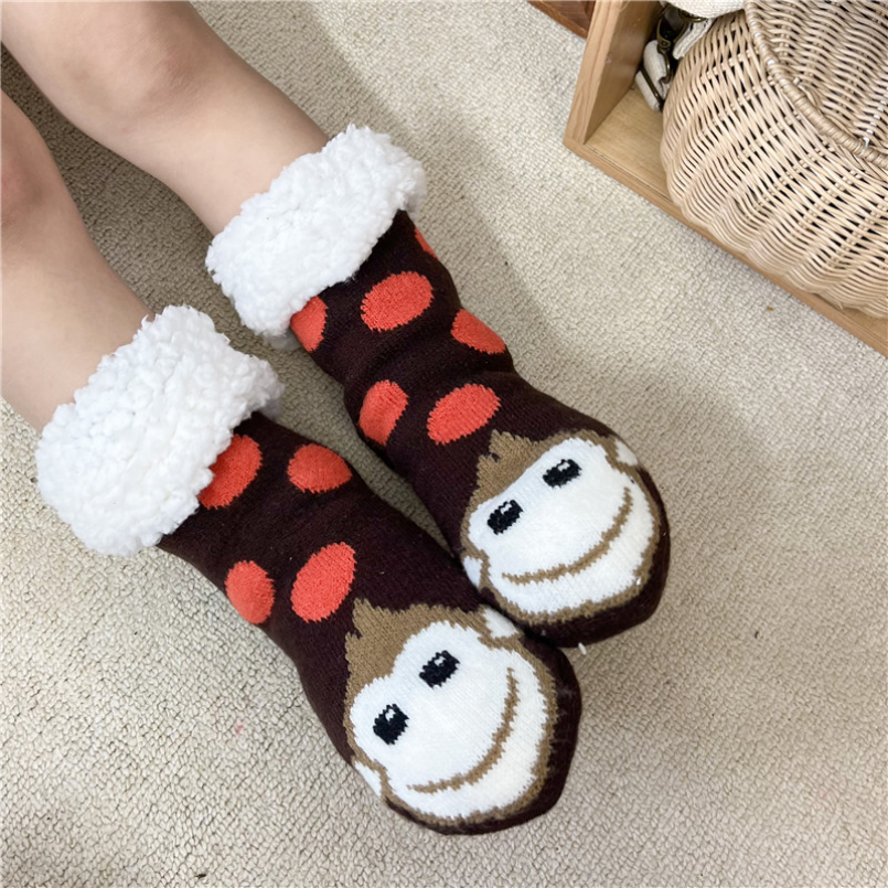 Description Picture 4 of itemDinosaur Womens Fuzzy Sock Soft Female Home Indoor Winter Warm Plush Non Slip Grip Children Thermal Slipper Socks Monkey Unicorn