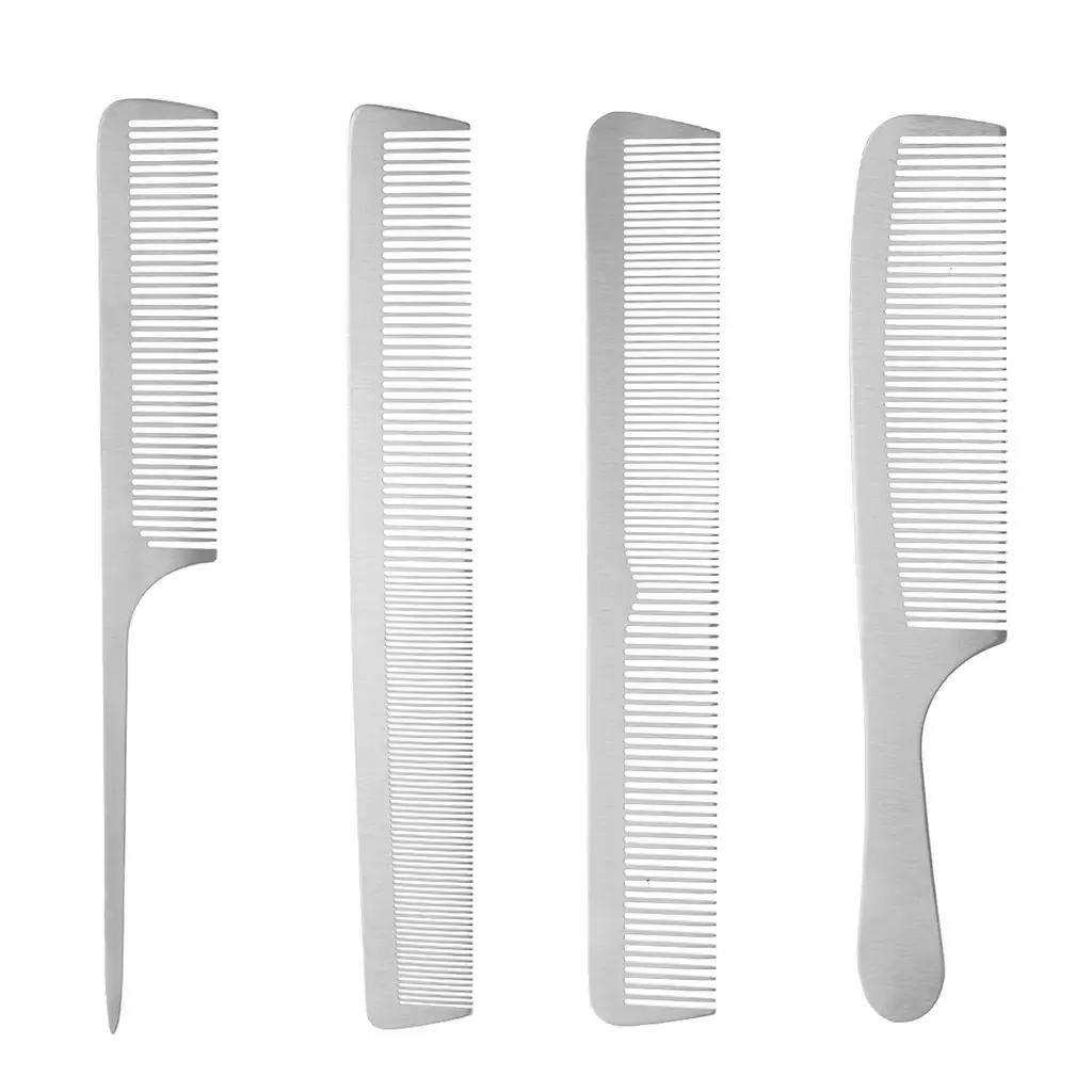 4 Pieces Steel Salon Barber Hairstyling Hairdressing Cutting Comb Hairbrush