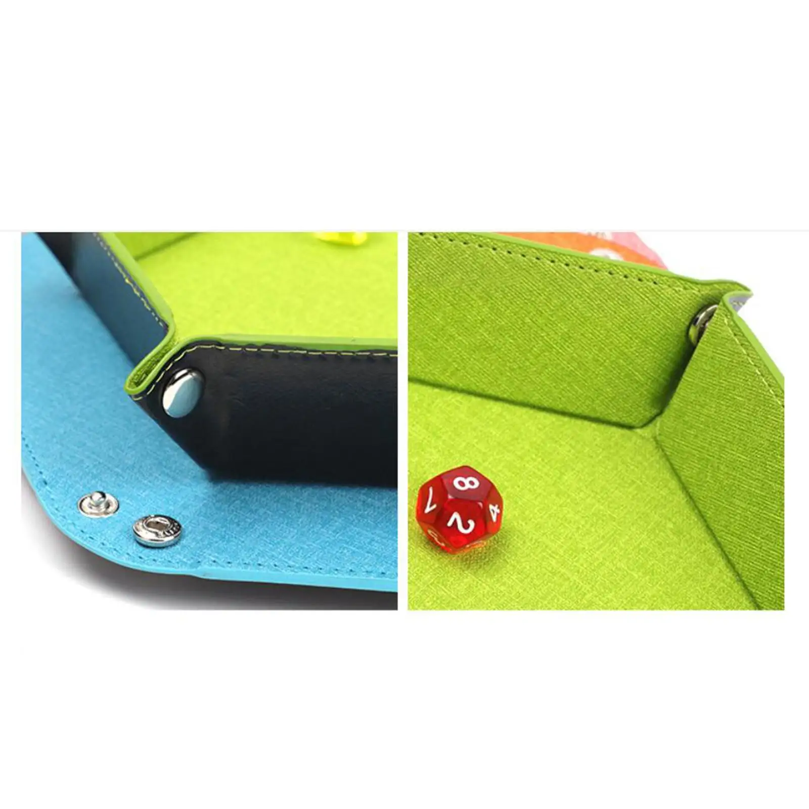 Foldable Dice Tray Box Holder PU Leather Folding Hexagon Coin Square Tray Dice Game for Earbuds Table Games Snacks 12 Colors