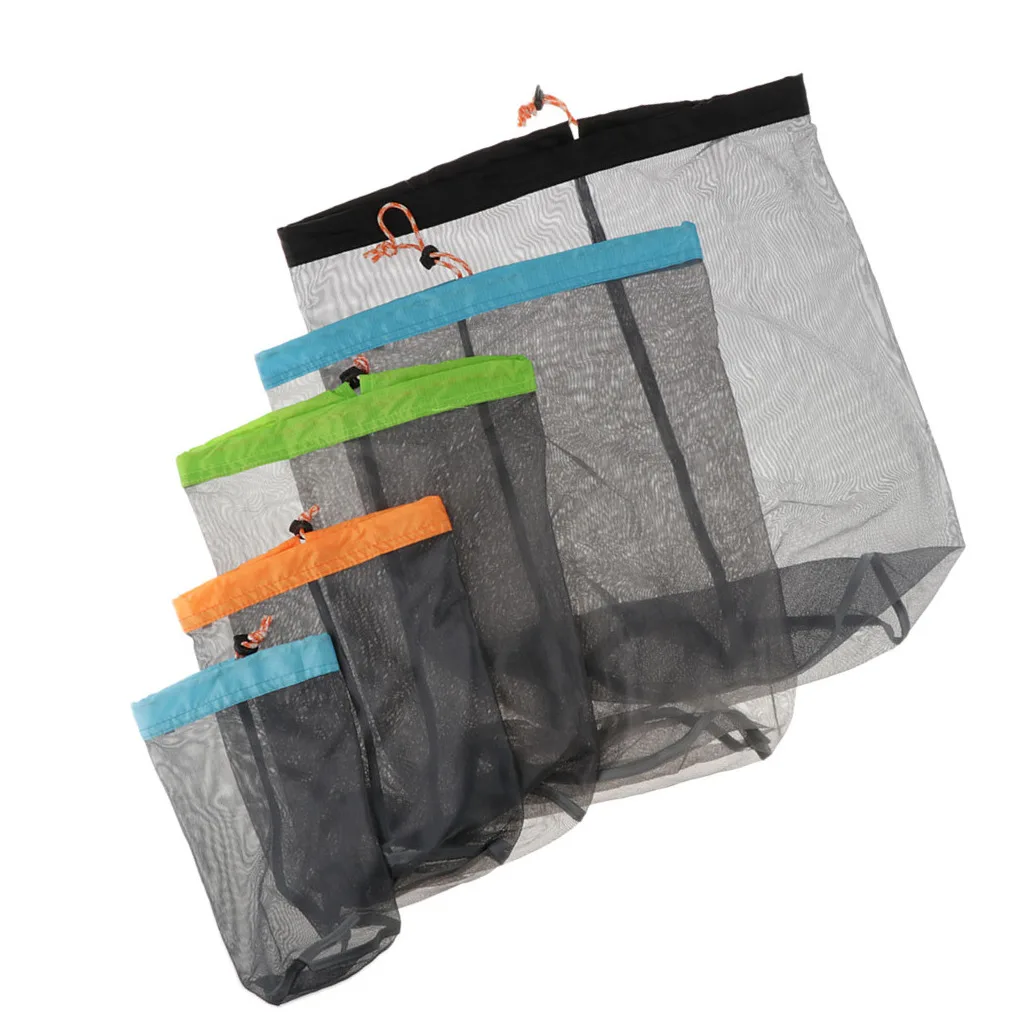 5pcs Multifunction Mesh Sack Storage Bag Packsack Mesh Bag Mesh bag made of