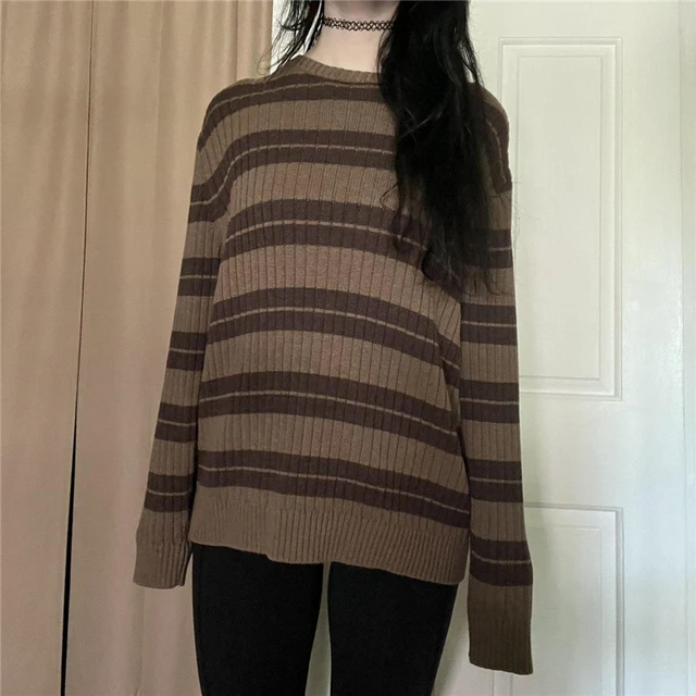 Y2k Aesthetic Grunge Sweater Women Cute Salior Striped Pullover