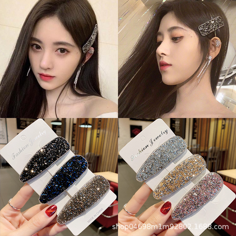 Koreanische Mode Strass Pin Tropf Platz Einfache Glitter Haar Clips Pony Haar Organizer Clips Frauen Haar Zubehör – Detail 2