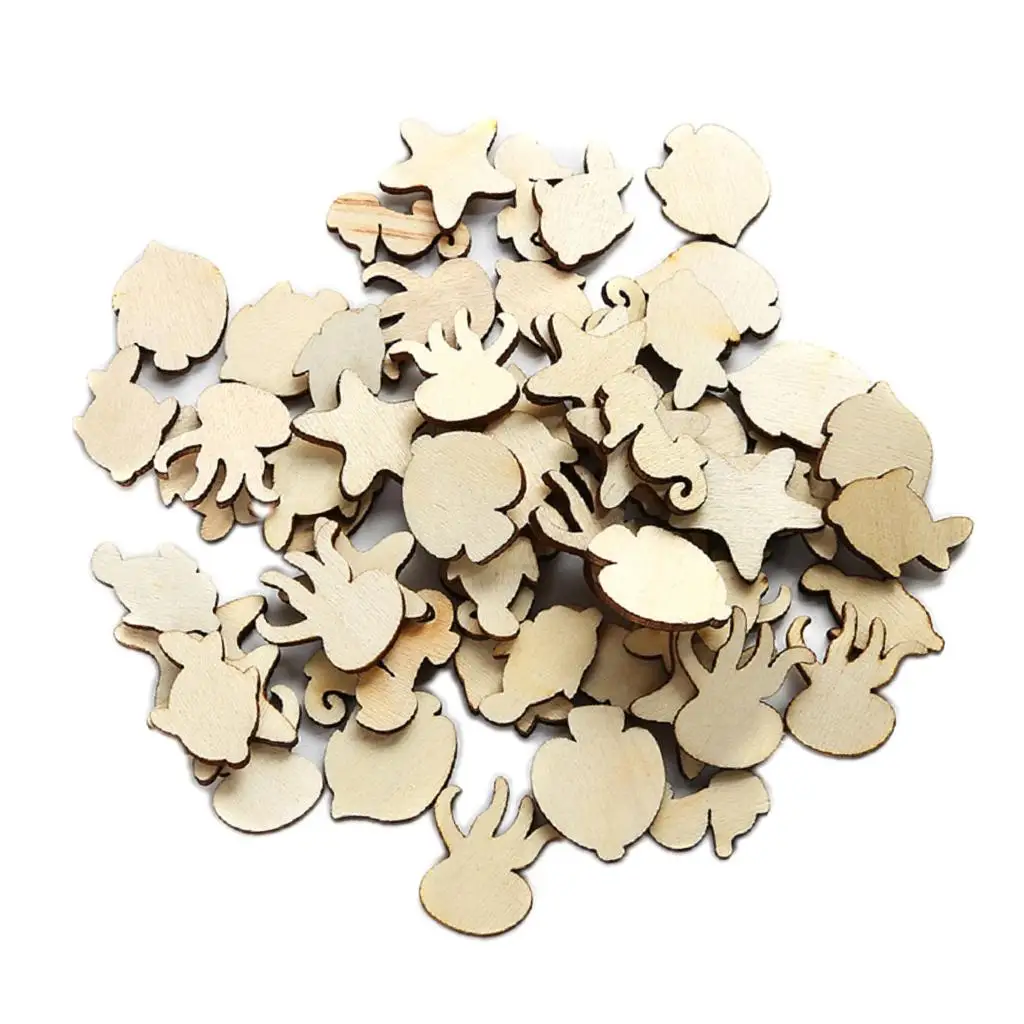 50 Pack Mixed Wooden Cutouts Shapes, MDF, Craft Shape, Wood Tags, Embellishments, Decoration, Scrapbooking,  Pieces ( Series)
