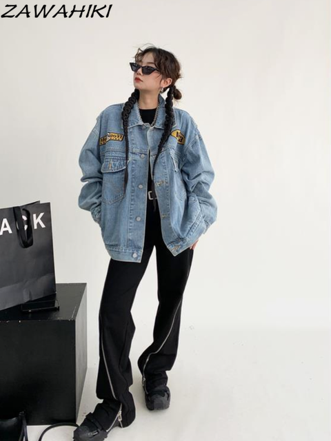 Harajuku Grunge Fashion Designer Denim Jacket Y2k Girl Autumn