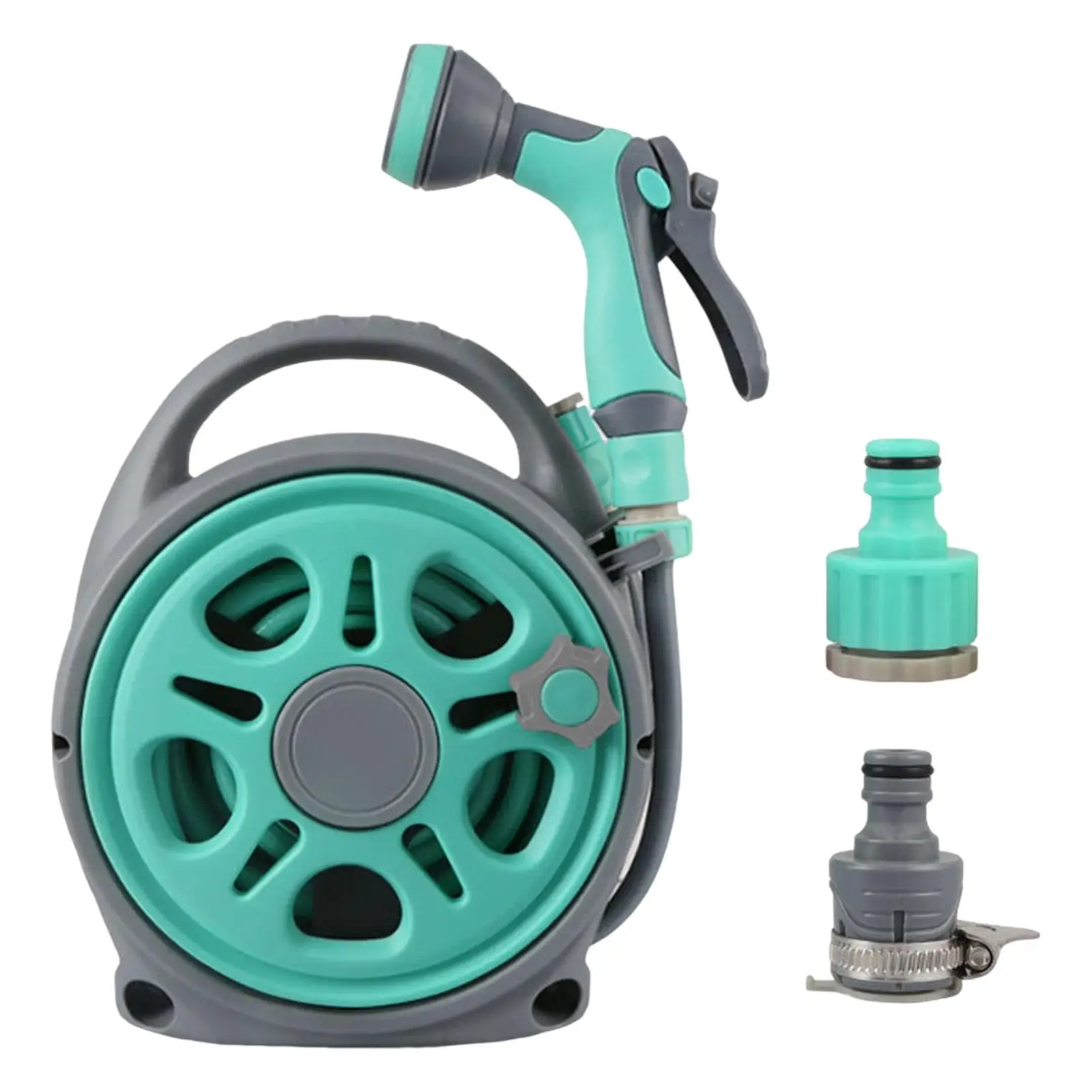 Portable Garden Hose Reel 7 Function Nozzle 16M Rolling Hose Reel for Car Washing Watering Flowers Showering Pets Cleaning