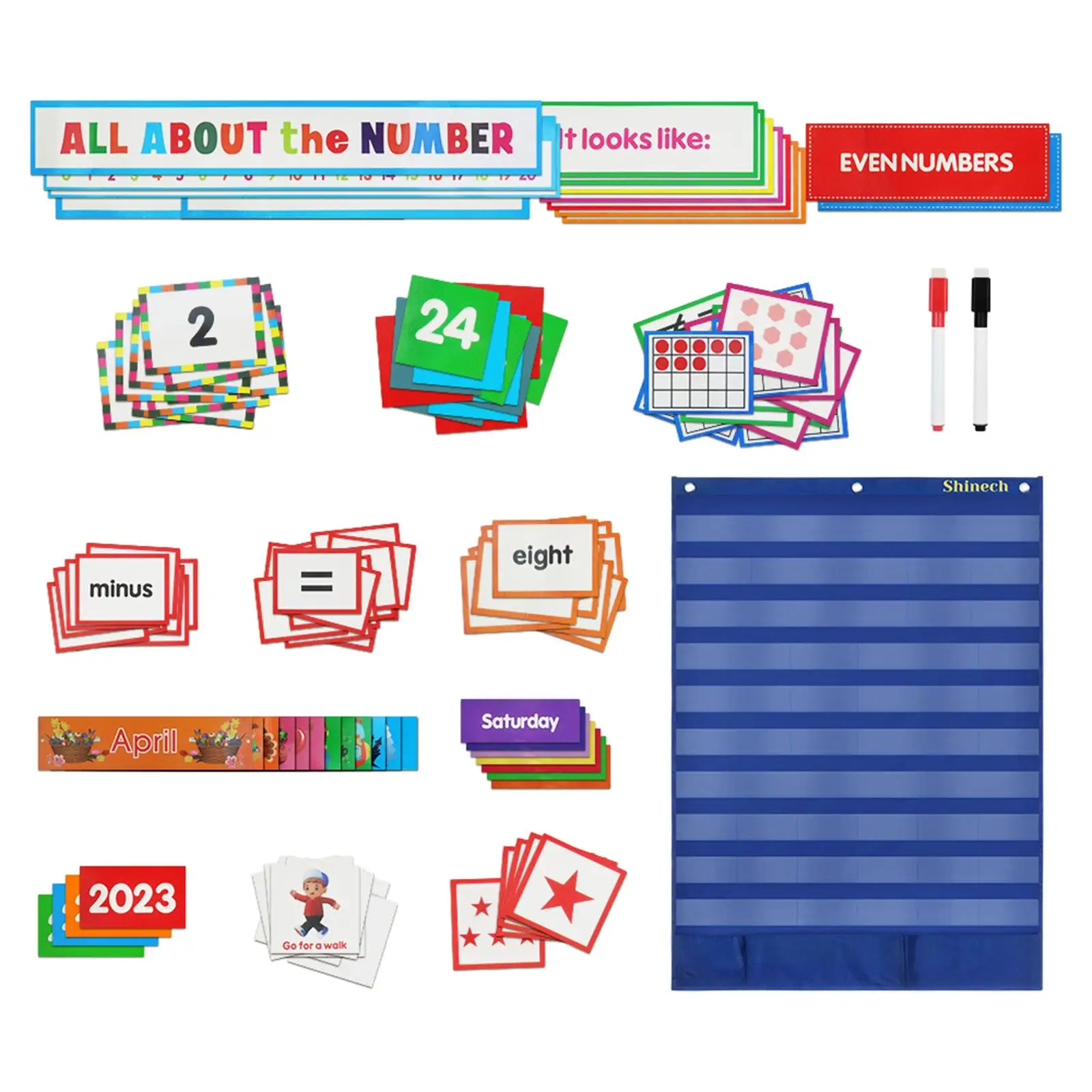 Standard Pocket Chart Learning Educational Toy Calendar Card Count Mark Cards for Number Grammar Cards Alphabet Sentence Strips