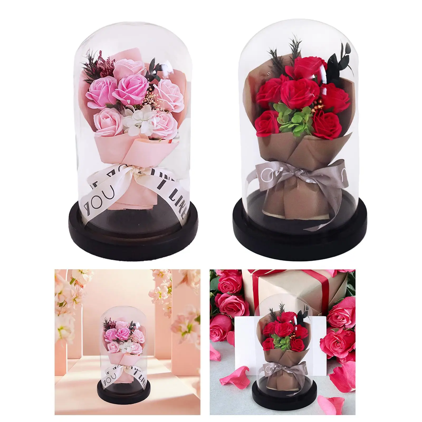 Flowers Glass Cover Decoration Valentines Day Decoration Rose Gifts for Women for Wedding Birthday Party Thanksgiving Day Wife