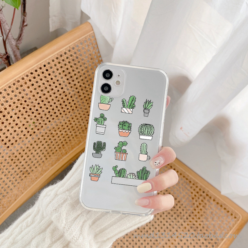 JAMULAR Nette Kaktus Grün Blatt Klar Telefon Fall Für iPhone 11 12 13 Pro Max X XS XR SE2 7 8 6Plus Lustige Pflanzen Weiche TPU Abdeckung – Detail 8