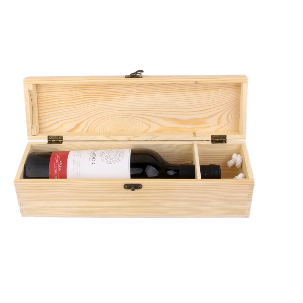 Unfinished Wooden Gift Box Bottle Red/ White Box - with Clasp and Handle, Natural Color