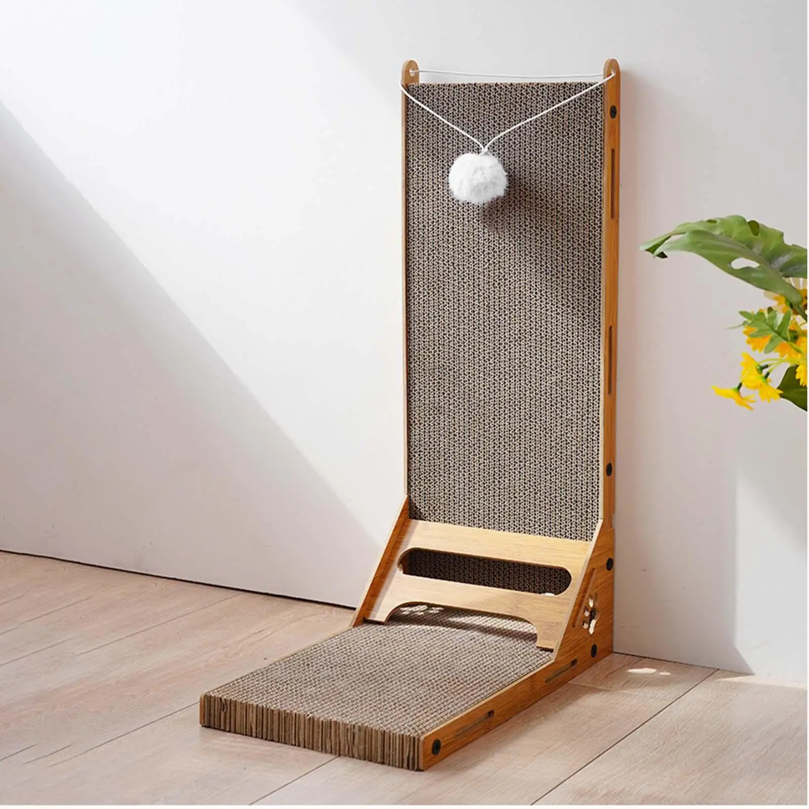 Vertical Cat Scratcher Cardboard Lounge Bed with Ball for Indoor Cats Kitten