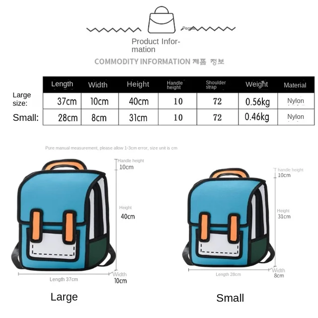 Cute 2D Drawing Cartoon Bag Anime Backpack 3D Jump Style Comic Student  Schoolbag Kawaii Teenage Daypack Funny Kids Travel Bag