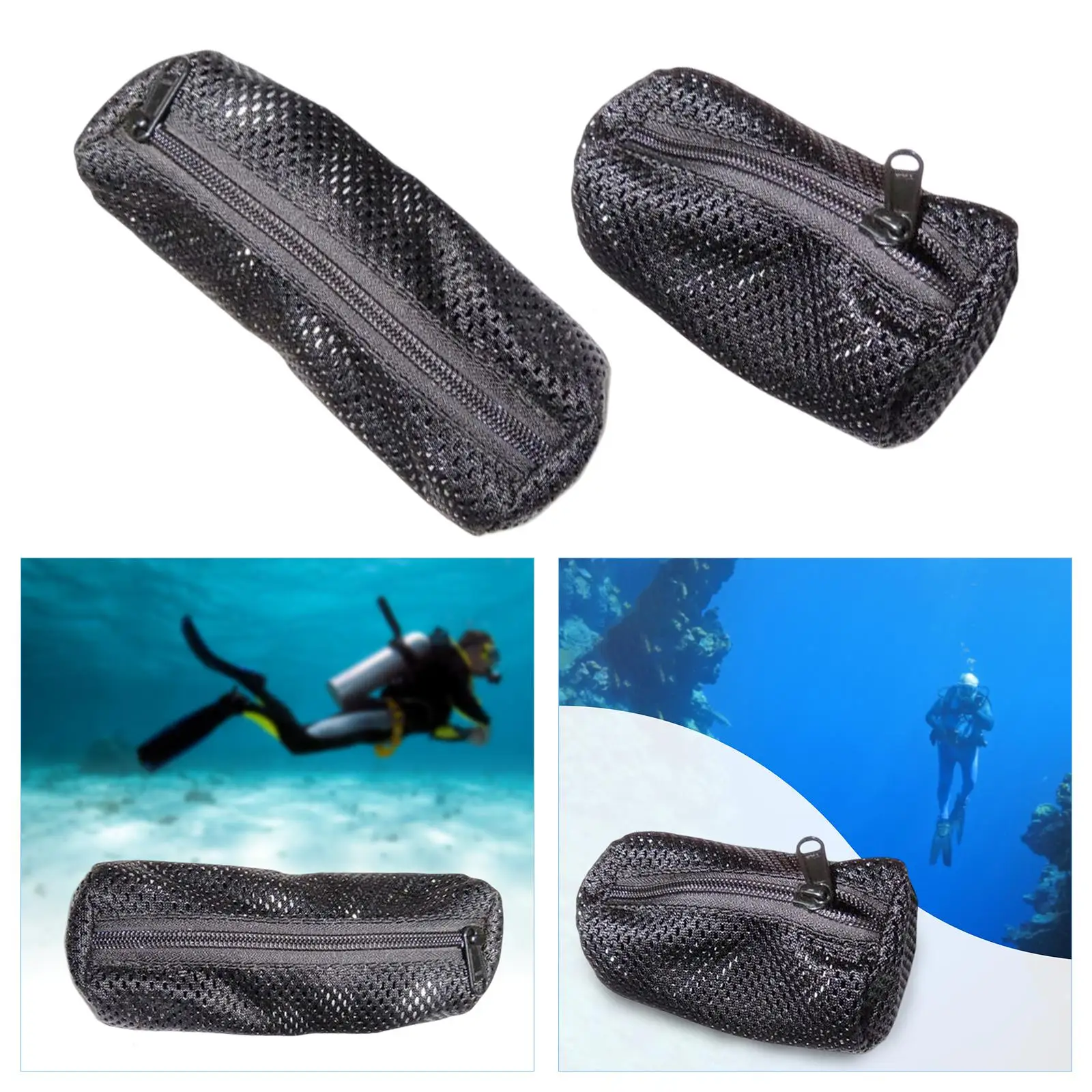 Scuba Diving Weight Pocket Dive Accessories Zipper Mesh Pocket Inner Pocket Double Tank Weight Bag Black