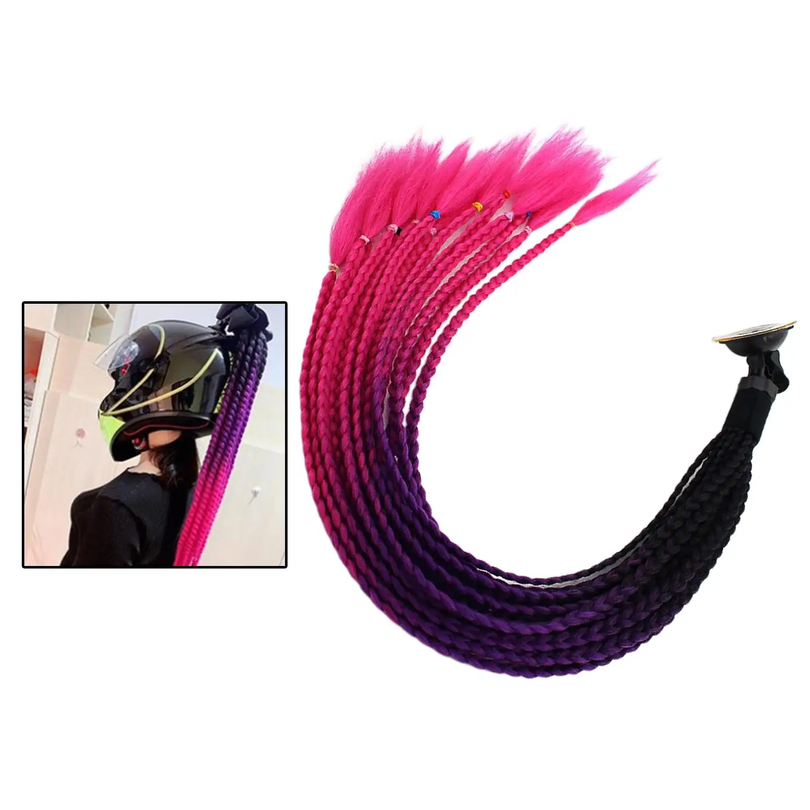 2x 55cm Hair Gradient Ponytail for Motorcycle Black Rose Red