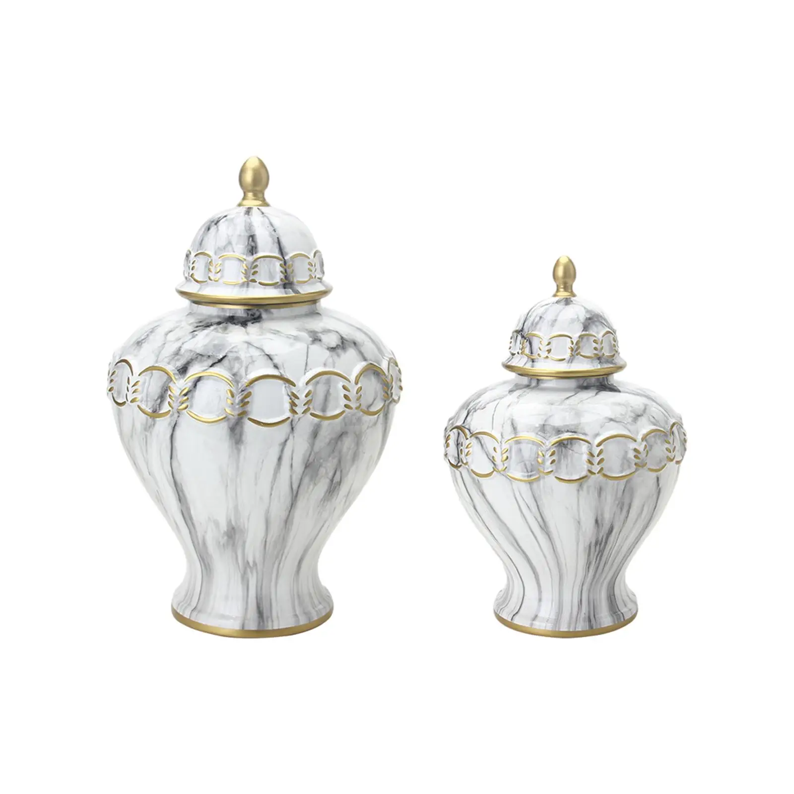 Ceramic Vase Ginger Jar with Lid Marble Pattern Table Floral Arrangement Temple Jar Elegant Versatile for Bookshelf Shelf Decor
