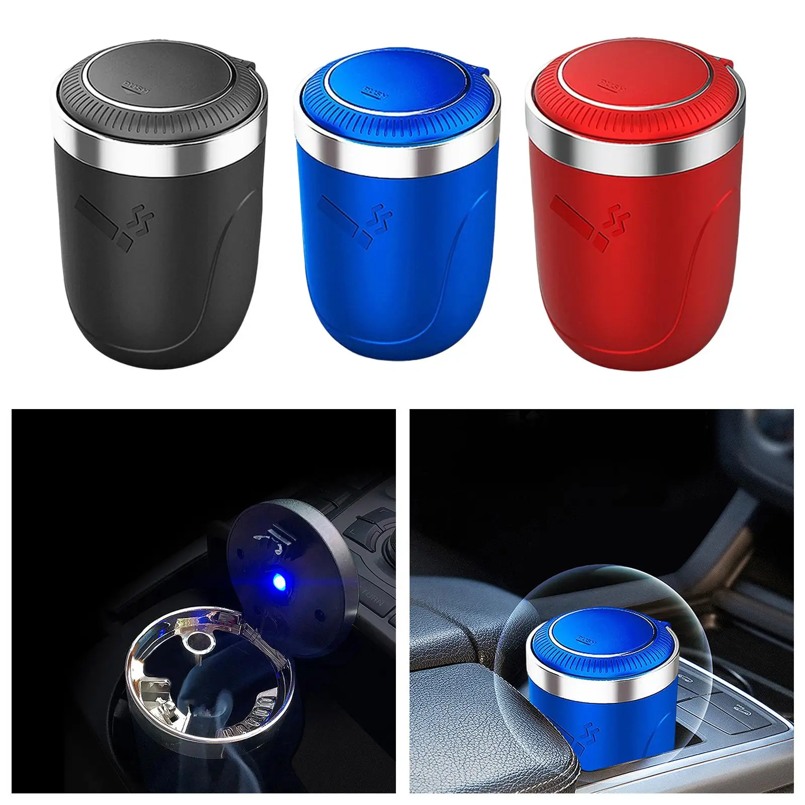 Car Ashtray with Lid Easy Clean up Detachable Smokeless Mini Ashtray Container Cigar Ash Bucket Ash Tray Fits for Office Travel