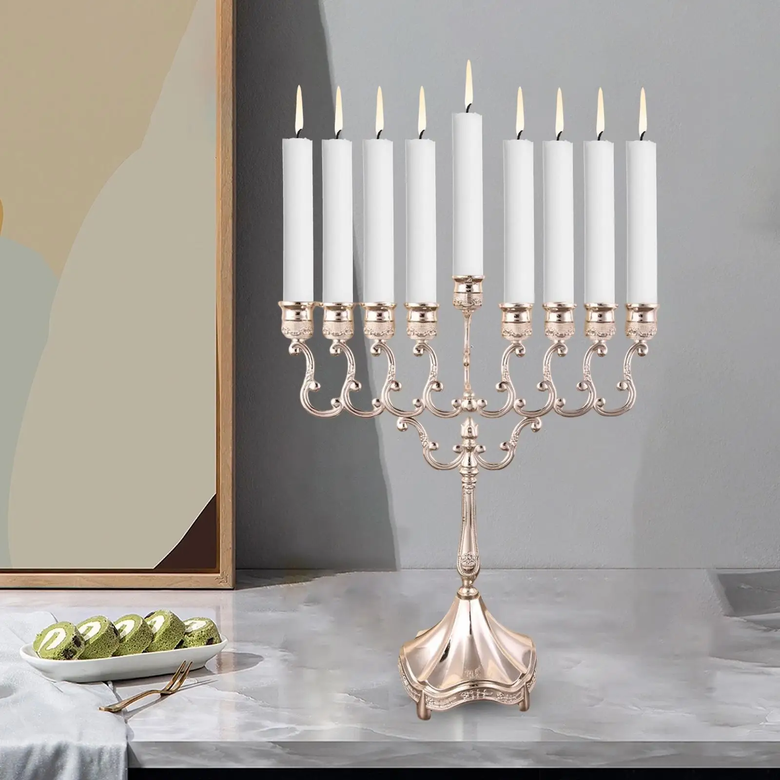 9 Branches Candle Holder Tabletop Candelabrum Candle Stands Hanukkah Menorah for Christmas Party Wedding Home Decor Gift