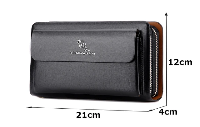 Dropship Men Clutch Bag Fashion Leather Long Purse Double Zipper Business  Wallet Black Brown Male Casual Handy Bag to Sell Online at a Lower Price