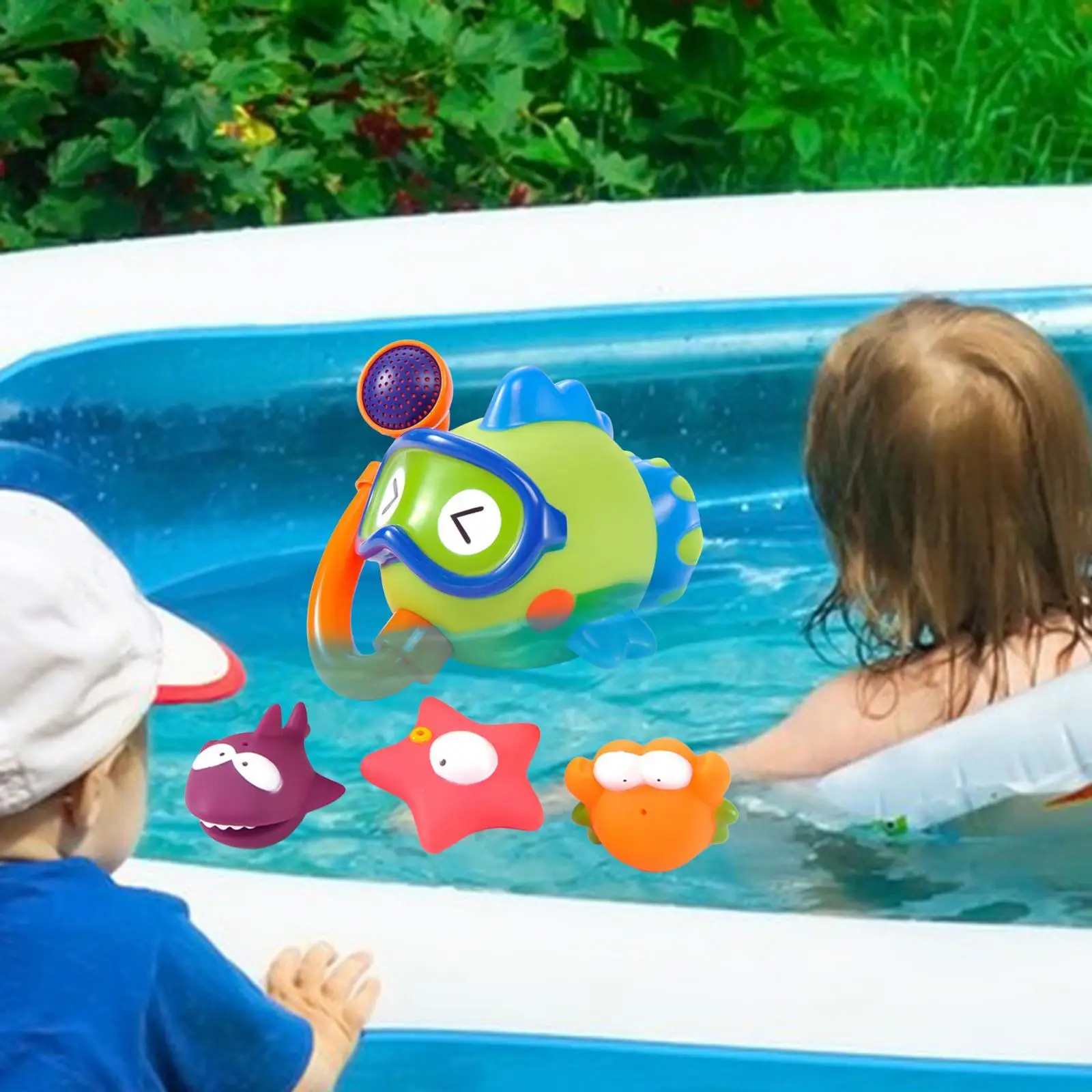 4x Fish Fountain Bath Toy Bathroom Water Playing Bath Ocean Sea Animal Bathtub Toys for Ages 1-5 Boys Kids Great Gifts