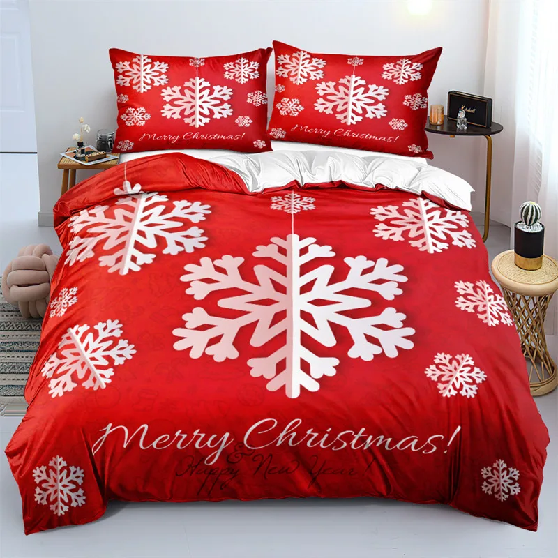 Merry Christmas White Bedding Set King Queen Full Twin Size Microfiber Bedroom Decorative 3D Print Duvet Cover With Pillowcases