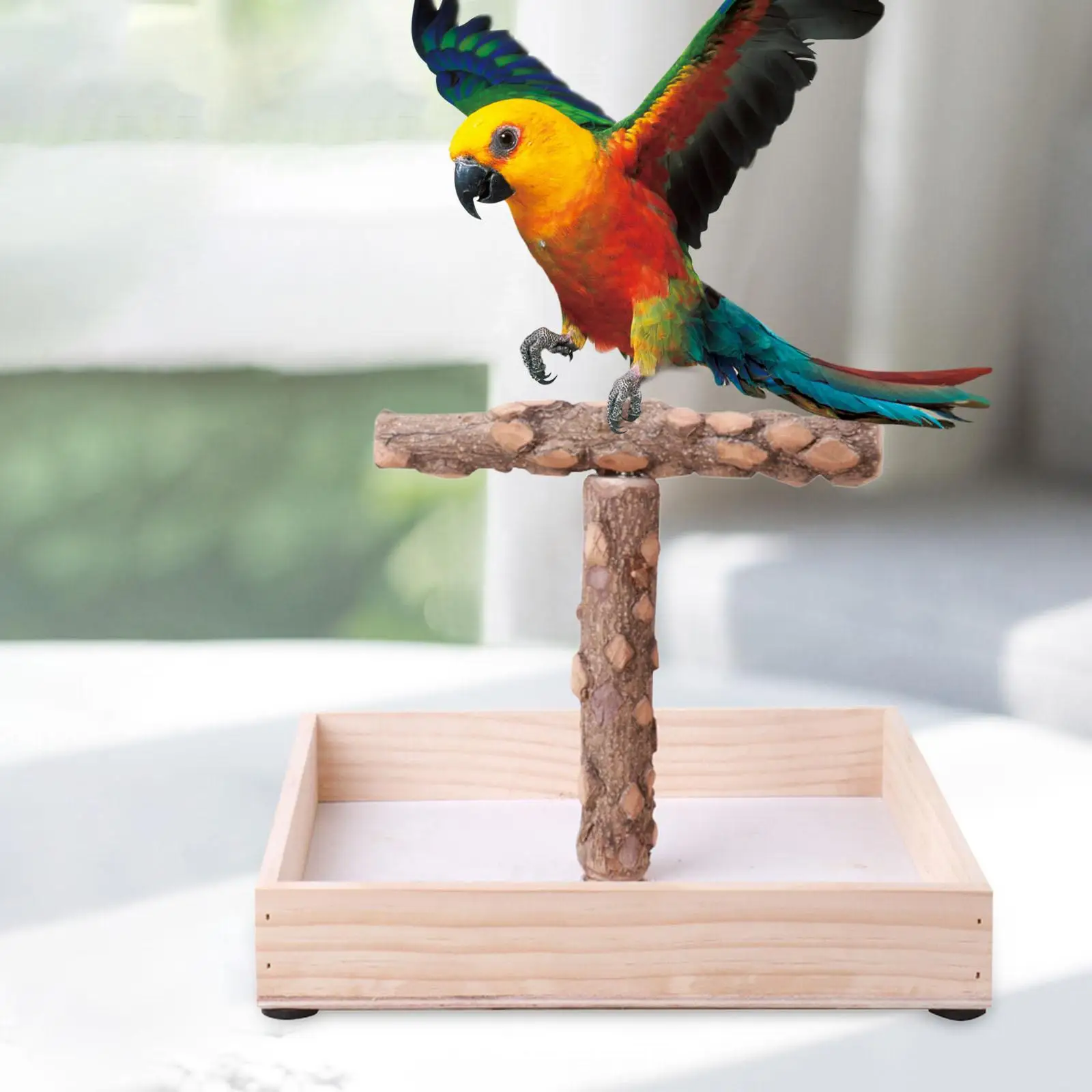 Bird Stand Wooden Tabletop Birdcage Accessories Portable Easy to Install Canary Biting Parrot Stand for Outdoor Exercise Desktop