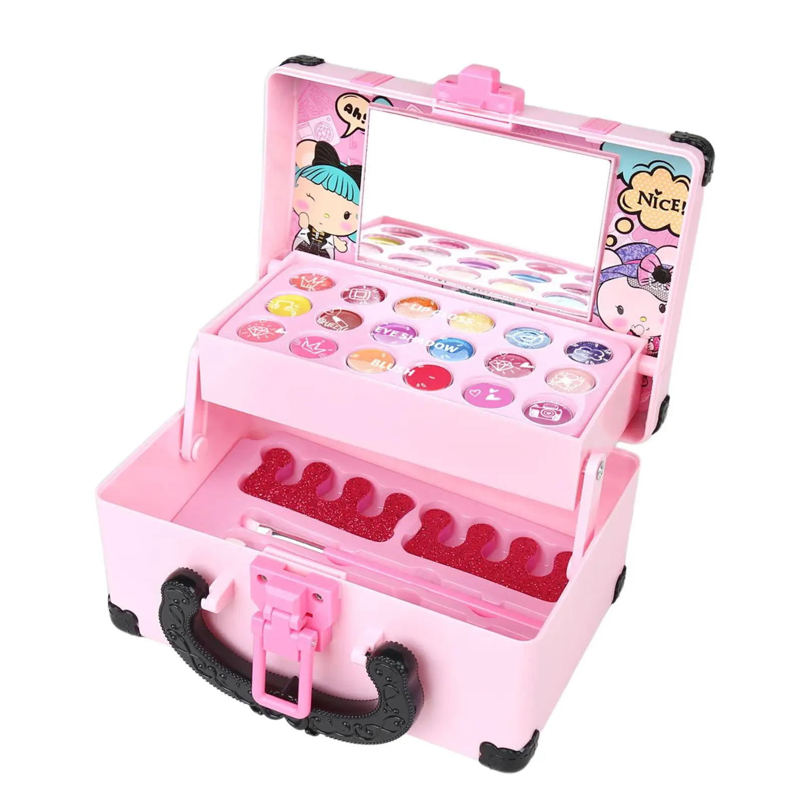Pretend Play Makeup Toy Set Portable Pretend Cosmetic Makeup Accessories Children Makeup Playing Box for Girls Children Toddlers