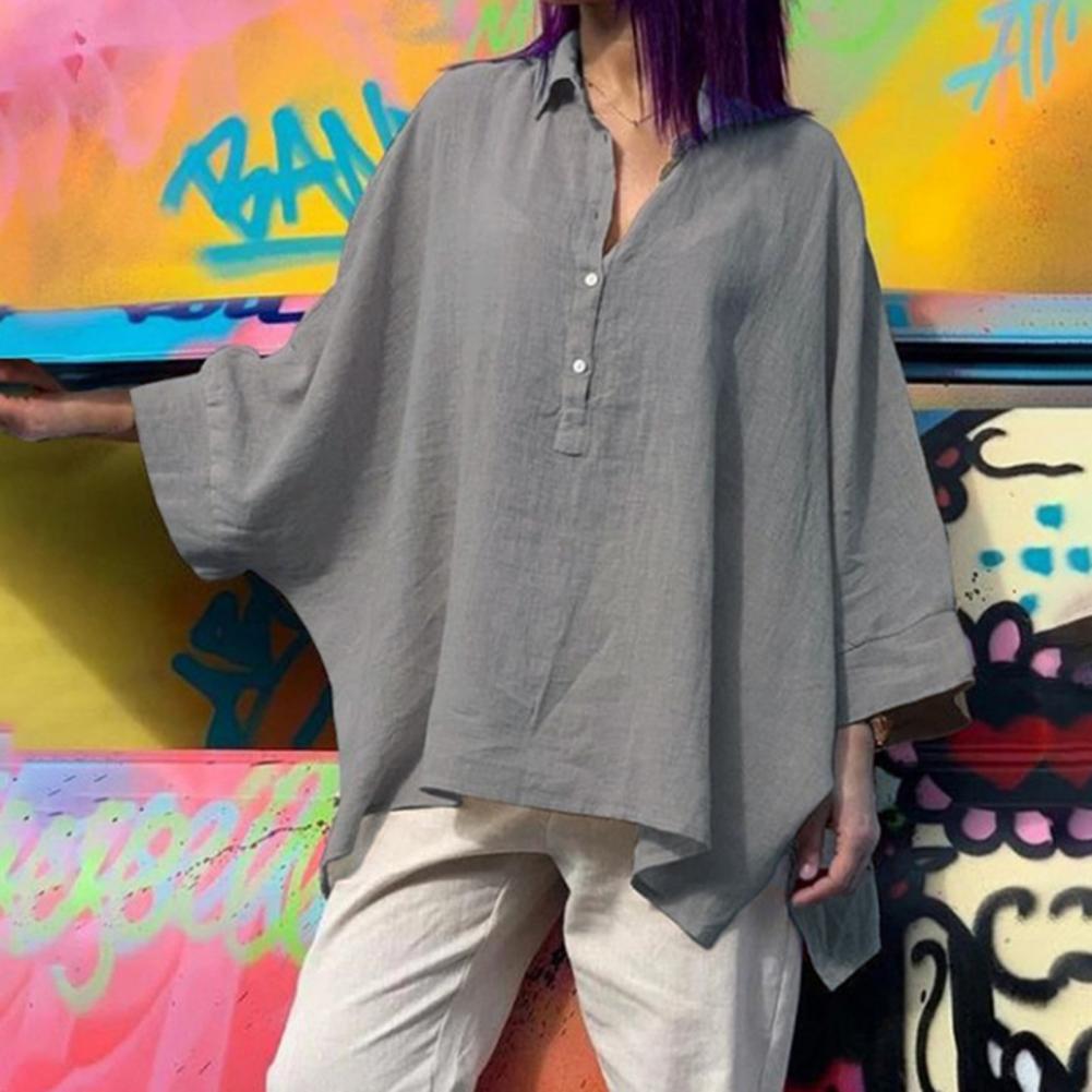 extragrande, botão macio, mangas batwing, blusa de