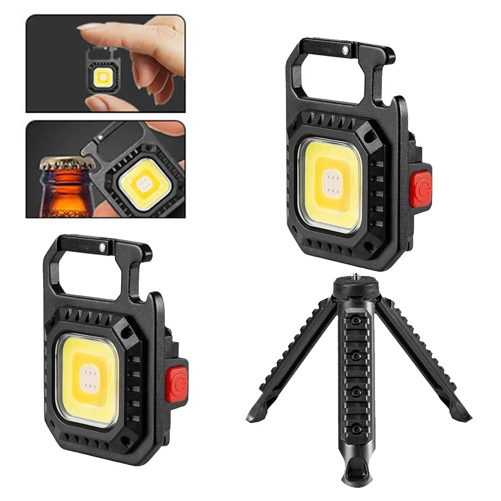 Small COB Flashlight, Rechargeable Keychain led Portable pocket lamp for Bottle Opener and  Base for Fishing, Walking&Camping