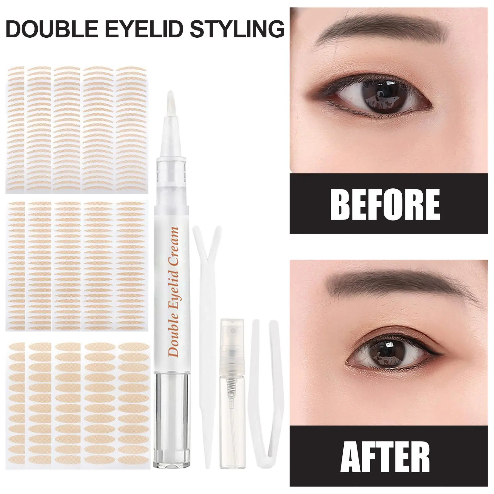Eyelid Tape Sweatproof with Eyelid Cream Fork Instant Double Eyelid Tape for Heavy Hooded Uneven Monolids Makeup Droopy Lids