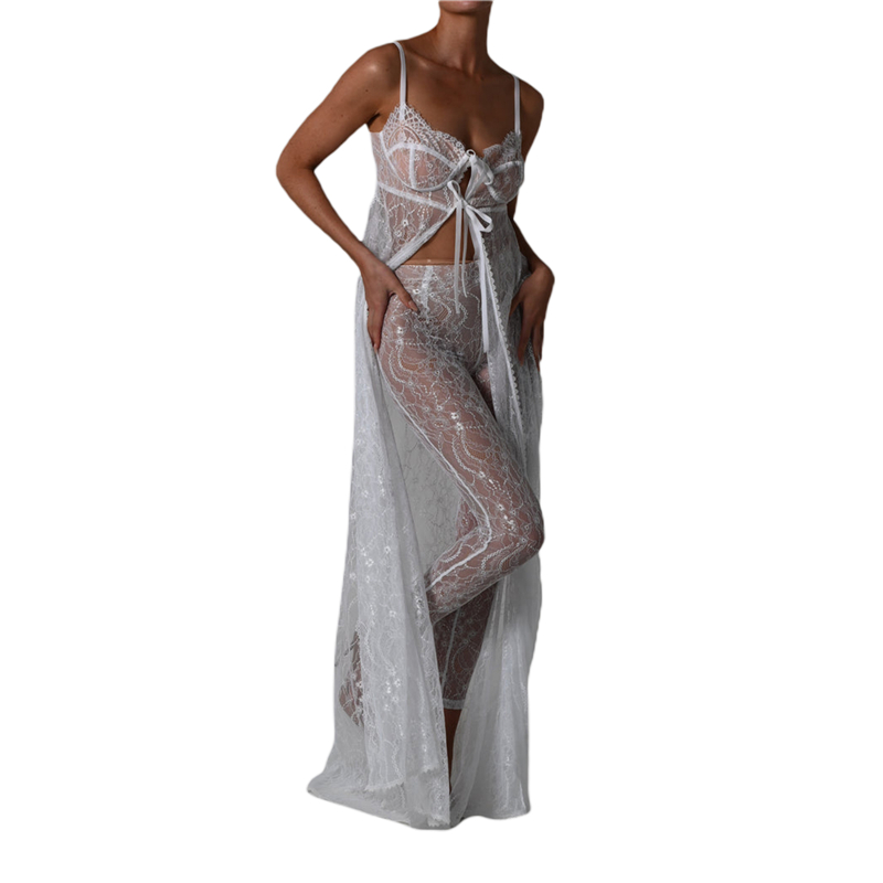 Women Beach Dresses Summer Solid Color See Through Spaghetti Strap Sleeveless Lace Long Dresses Bikini Cover Up