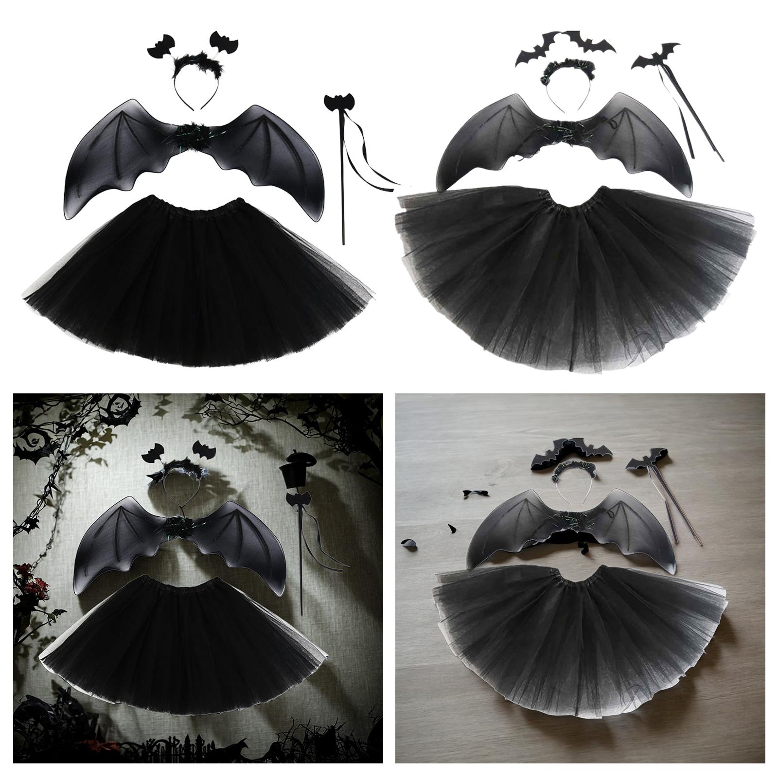 Halloween Bat Costumes Set Hair Band Outfits Hair Hoop Clothes Fancy Dress with Wand for Women Adult Girls Nightclub Masquerade