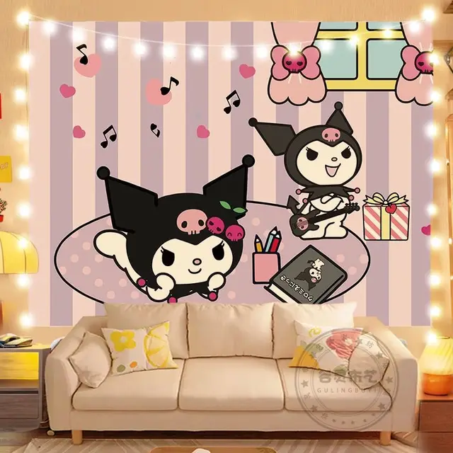 Kawaii Sanrio Hello Kitty Tapestry My Melody Cinnamoroll Kuromi Cartoon  Cute Textile Wall Covering Cute Girl Living Room Decor - AliExpress