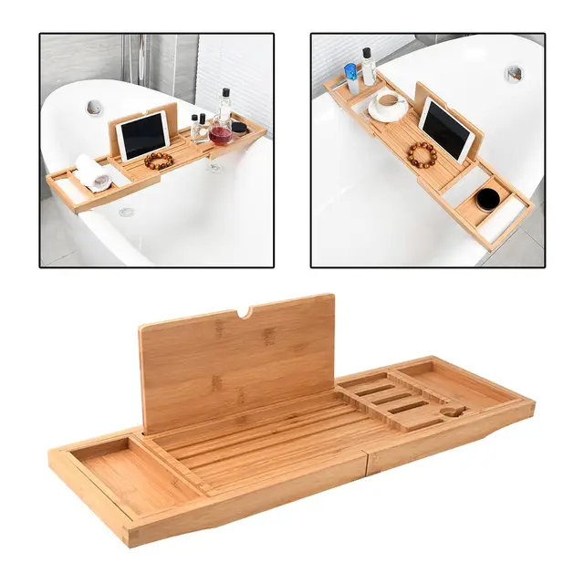 Dropship Bathtub Caddy Tray Crafted Bamboo Bath Tray Table