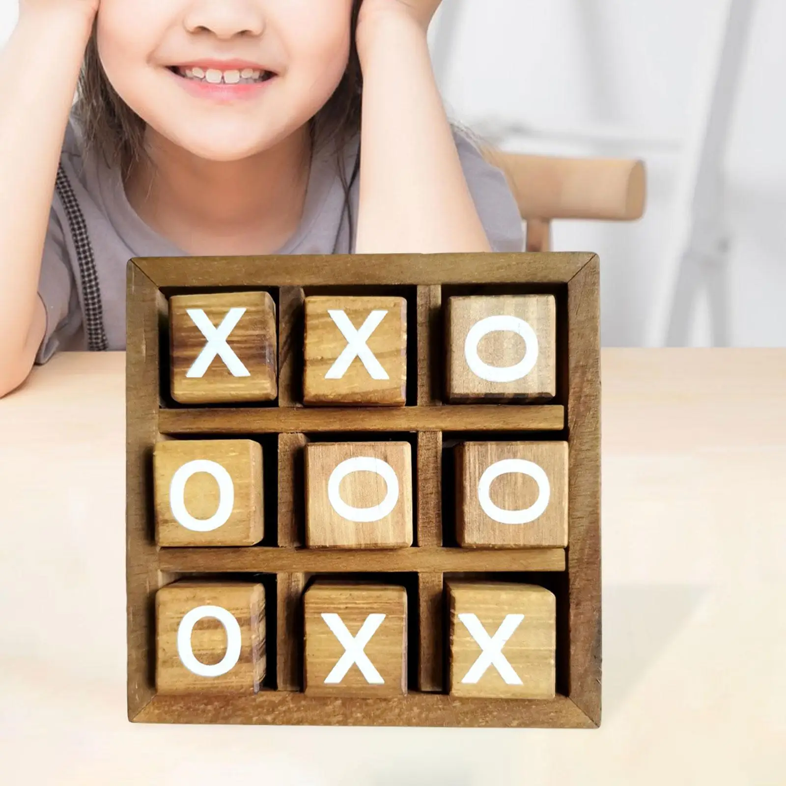 Wooden Tic TAC Toe Game Table Games Fun Indoor Brain Teaser Party Favor for Kids Friends