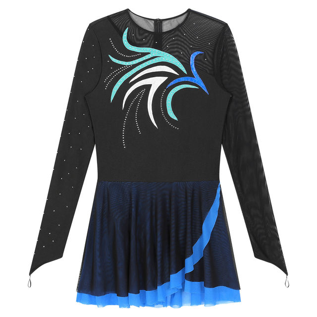 Alvivi Womens Glitter Figure Ice Skating Dress Long Sleeve Sheer Mesh Ballet Dance Lyrical Leotard Mint Green S