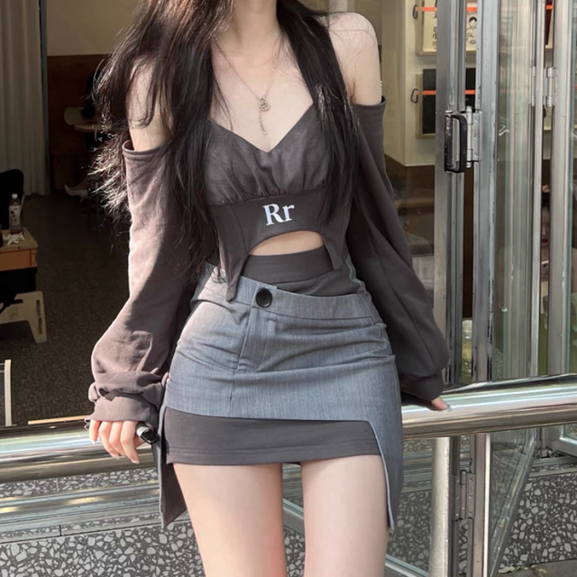 Sexy Pink Skirt|y2k Sexy Halter Crop Top & Asymmetric Mini