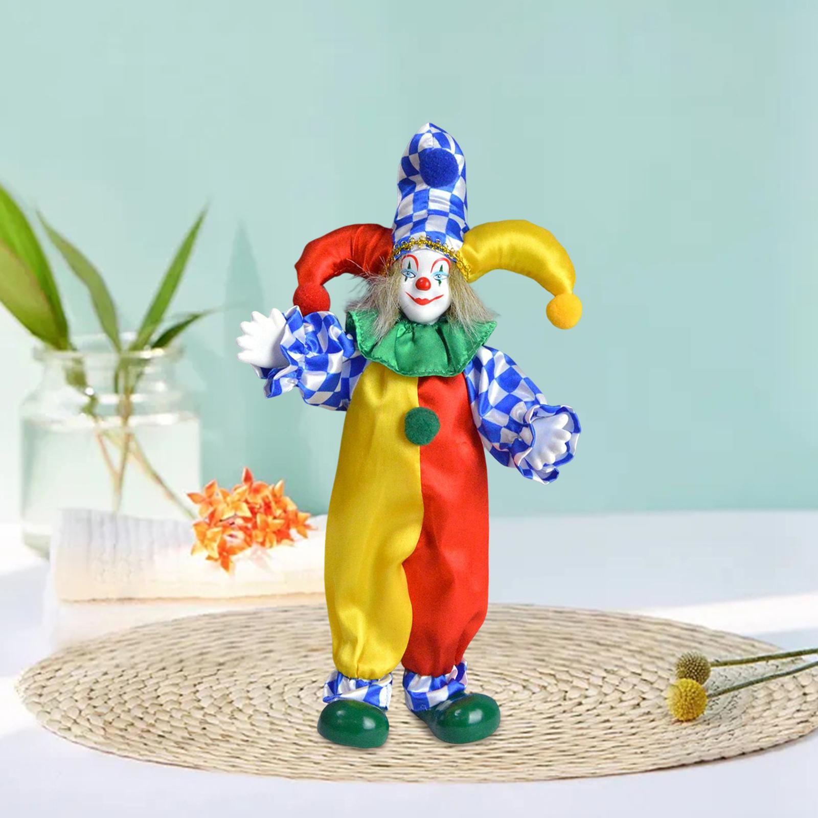 24cm Clown Doll Figure Doll Ornaments Arts Crafts Home Table Desk Decor Clown Model for Holiday Thanksgiving Gifts