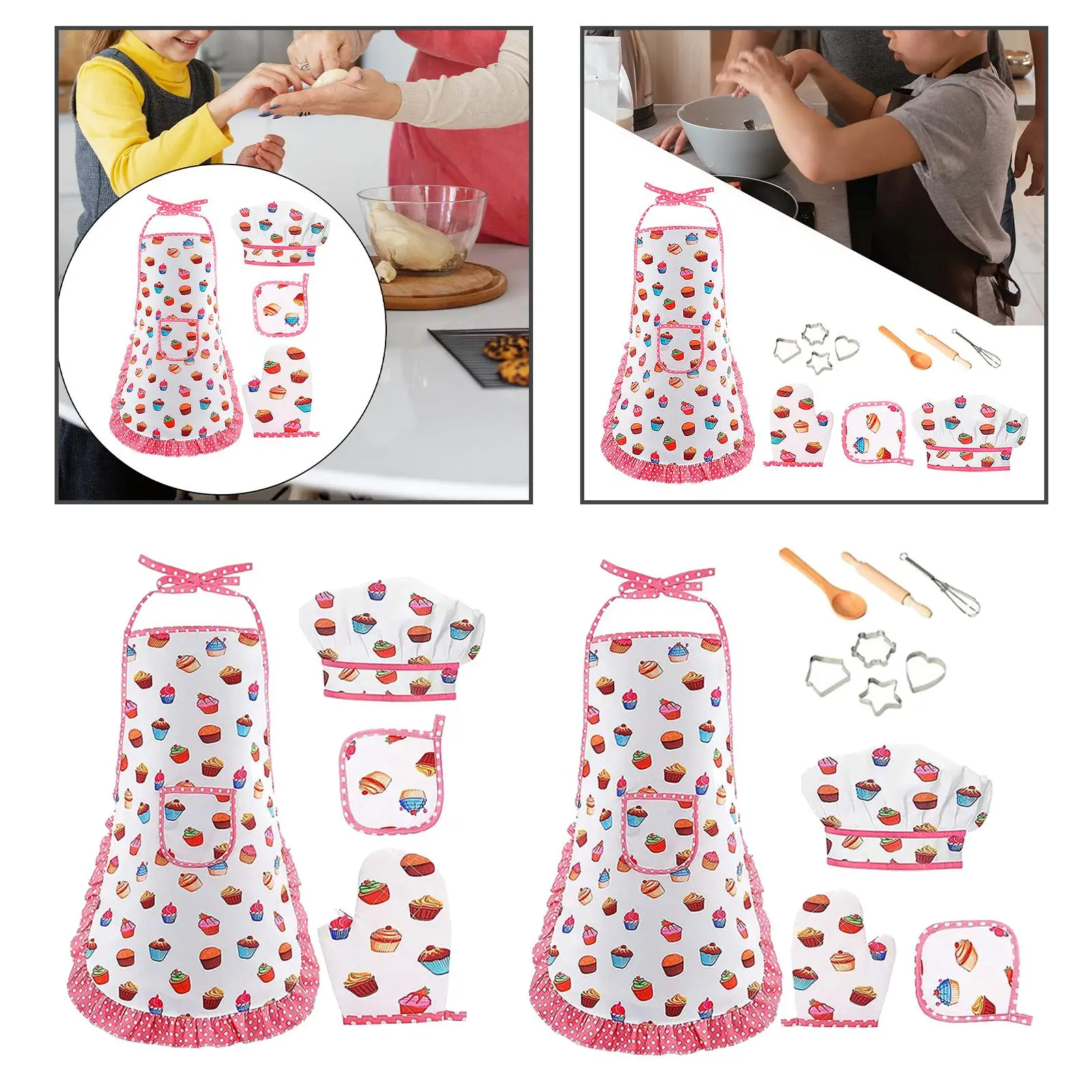 Simulation Kids Cooking Baking Set Utensils Chef Hat Kids Apron Role Play Clothing Set for Toddlers Birthday Gift