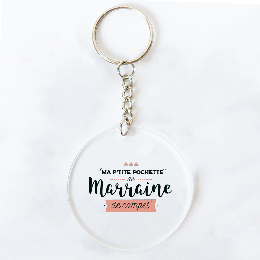 Best Godmother In World Print Keychain Circle Monogram Acrylic Keyring Fashion Key Chain Festive Birthday Gifts for Marraine
